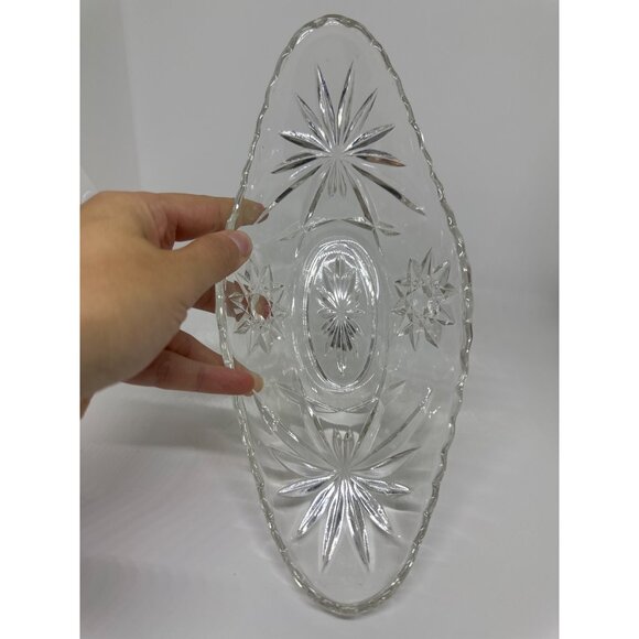 VTG Anchor Hocking EAPC Starburst Banana Split Dish Pressed Glass Relish Bowl 9" - Picture 2 of 5